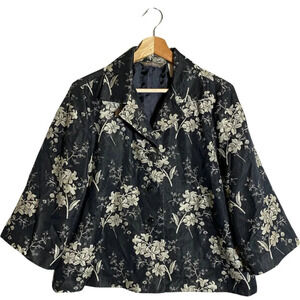 Tommy Bahama Silk Floral Print Bolero Jacket Women's Medium Black Ivory Blazer